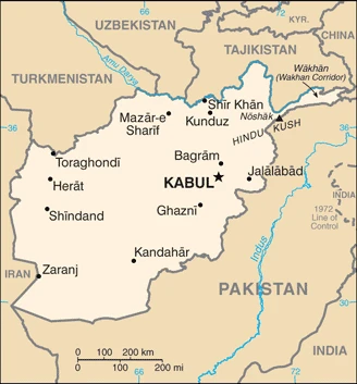 The overview map of the Afghan national land.