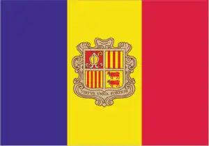 The official flag of the Andorran nation.