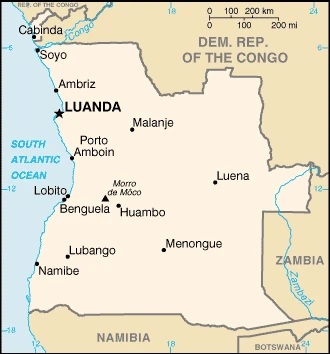 The overview map of the Angolan national land.