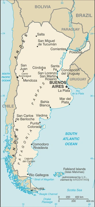 The overview map of the Argentine national land.