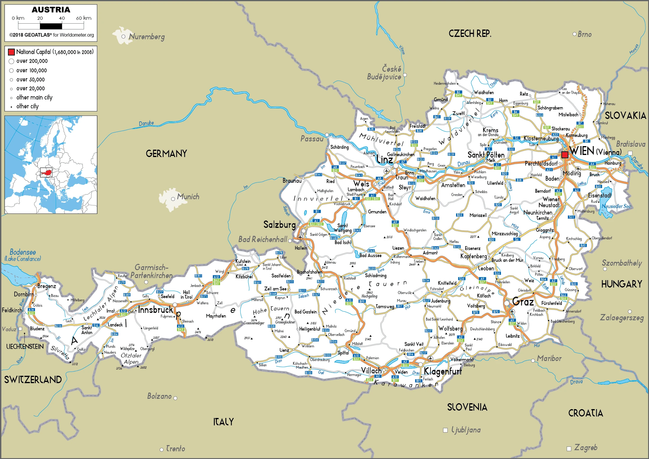 The route plan of the Austrian roadways.