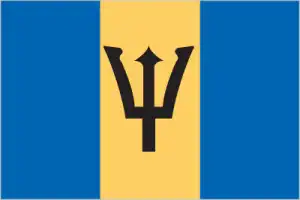 The official flag of the Barbadian or Bajan (colloquial) nation.