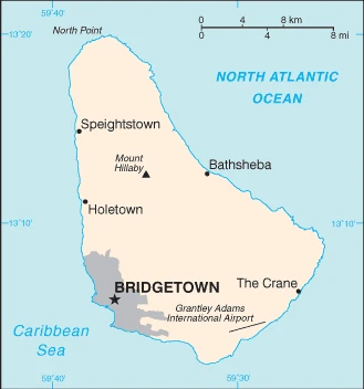 The overview map of the Barbadian or Bajan (colloquial) national land.