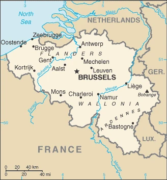 The overview map of the Belgian national land.