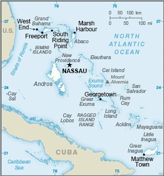 The overview map of the Bahamian national land.