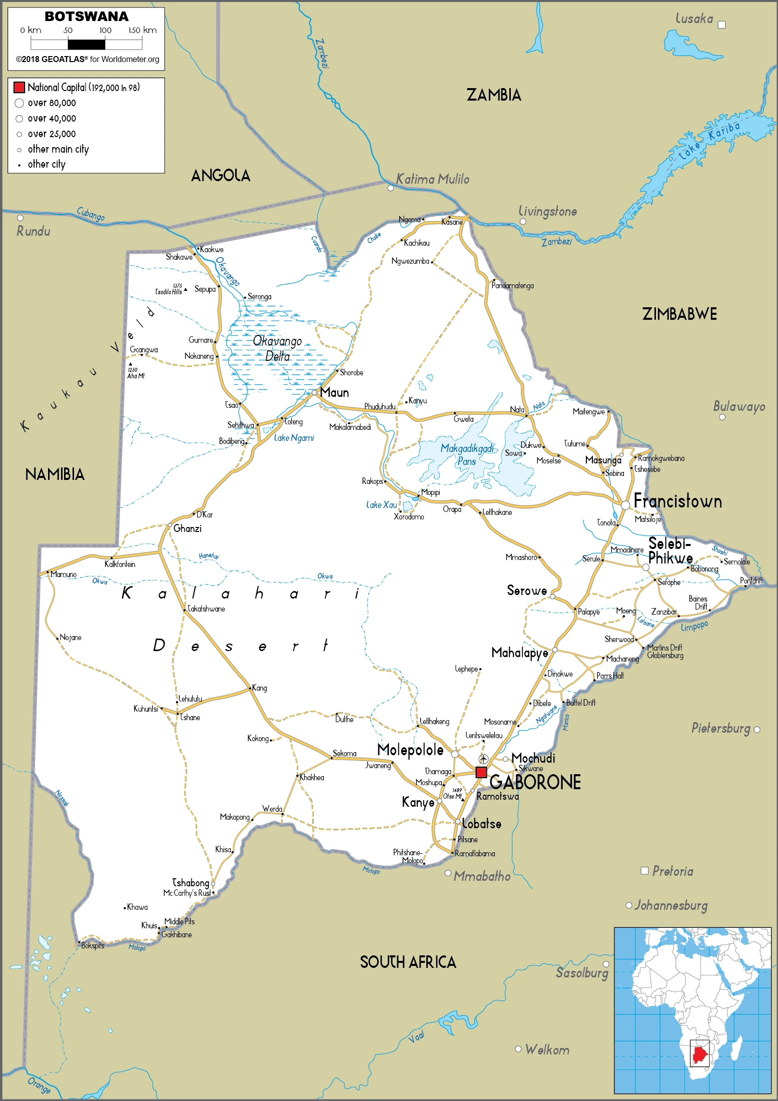 The route plan of the Motswana (singular), Batswana (plural) roadways.