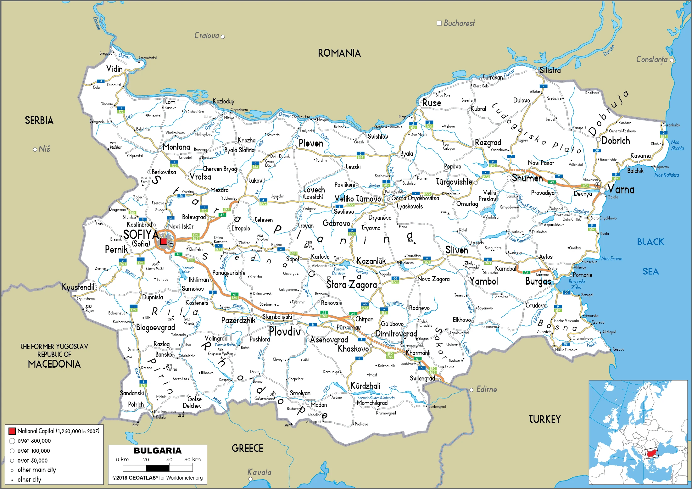 The route plan of the Bulgarian roadways.