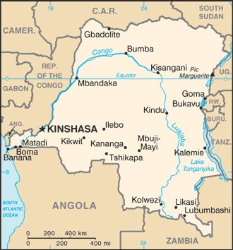 The overview map of the Congolese or Congo national land.