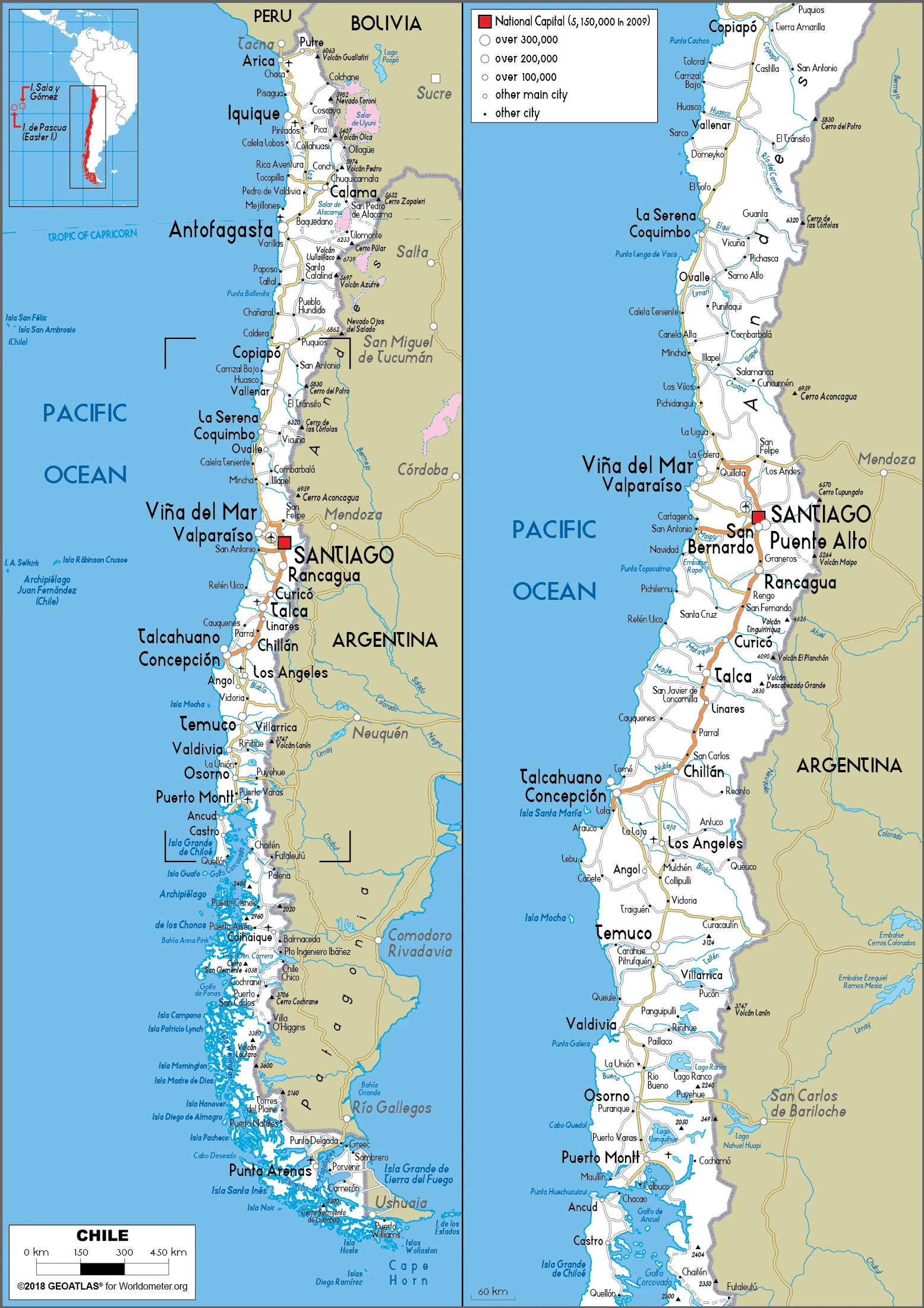 The route plan of the Chilean roadways.