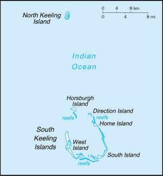 The overview map of the Cocos Islander national land.