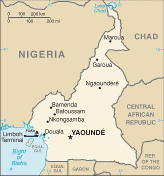 The overview map of the Cameroonian national land.