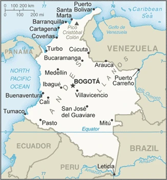The overview map of the Colombian national land.
