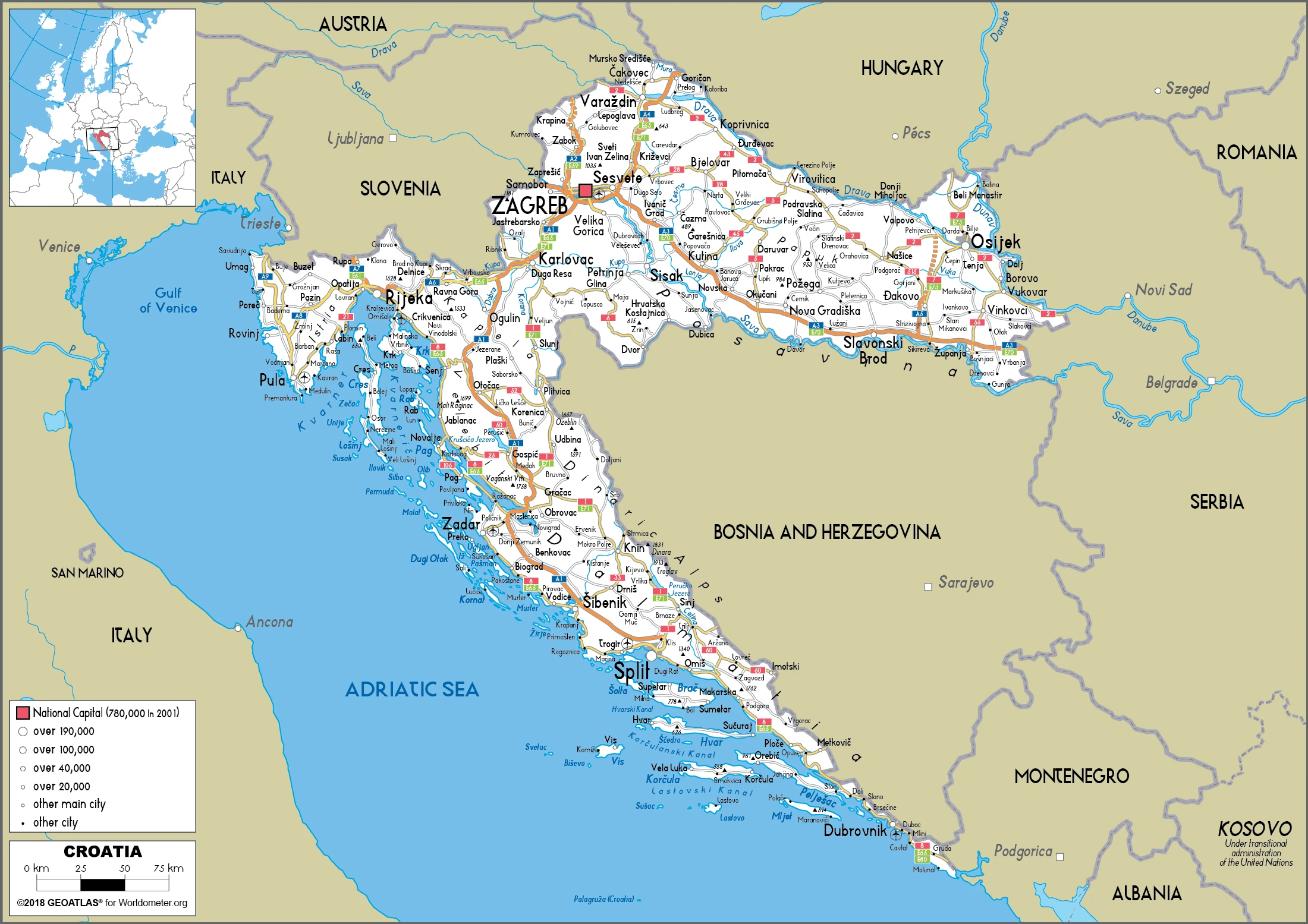 The route plan of the Croatian roadways.