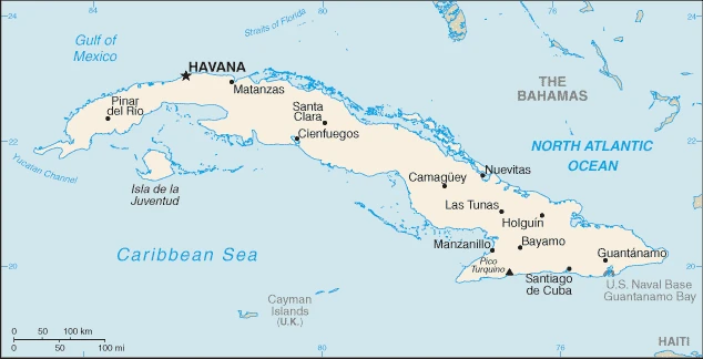 The overview map of the Cuban national land.