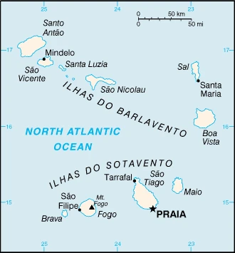 The overview map of the Cabo Verdean national land.