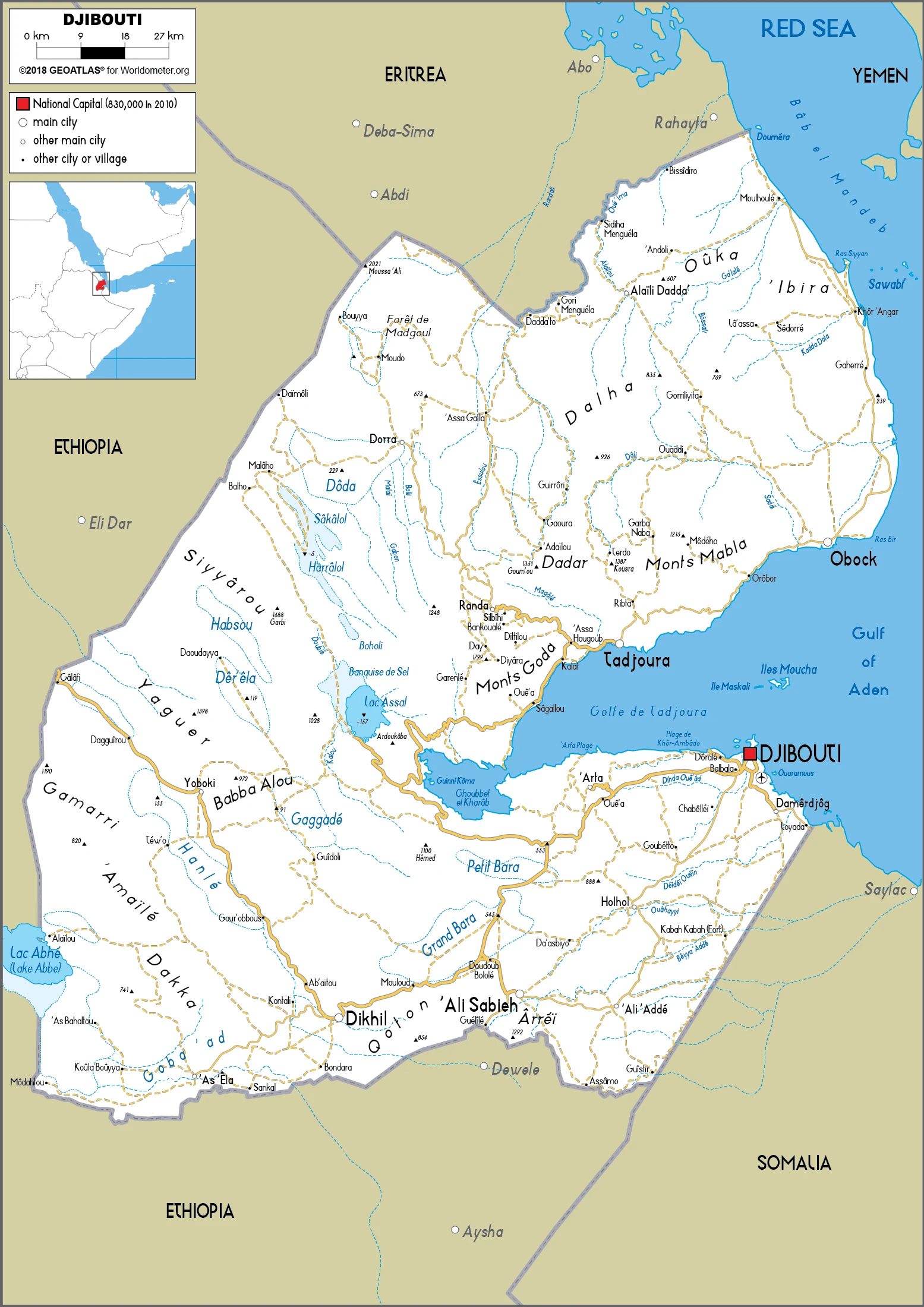 The route plan of the Djiboutian roadways.
