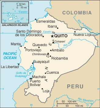 The overview map of the Ecuadorian national land.