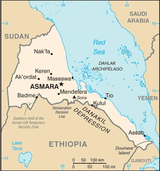 The overview map of the Eritrean national land.