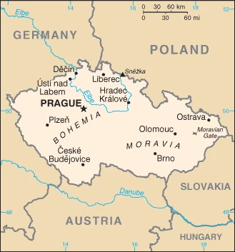 The overview map of the Czech national land.