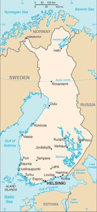 The overview map of the Finnish national land.