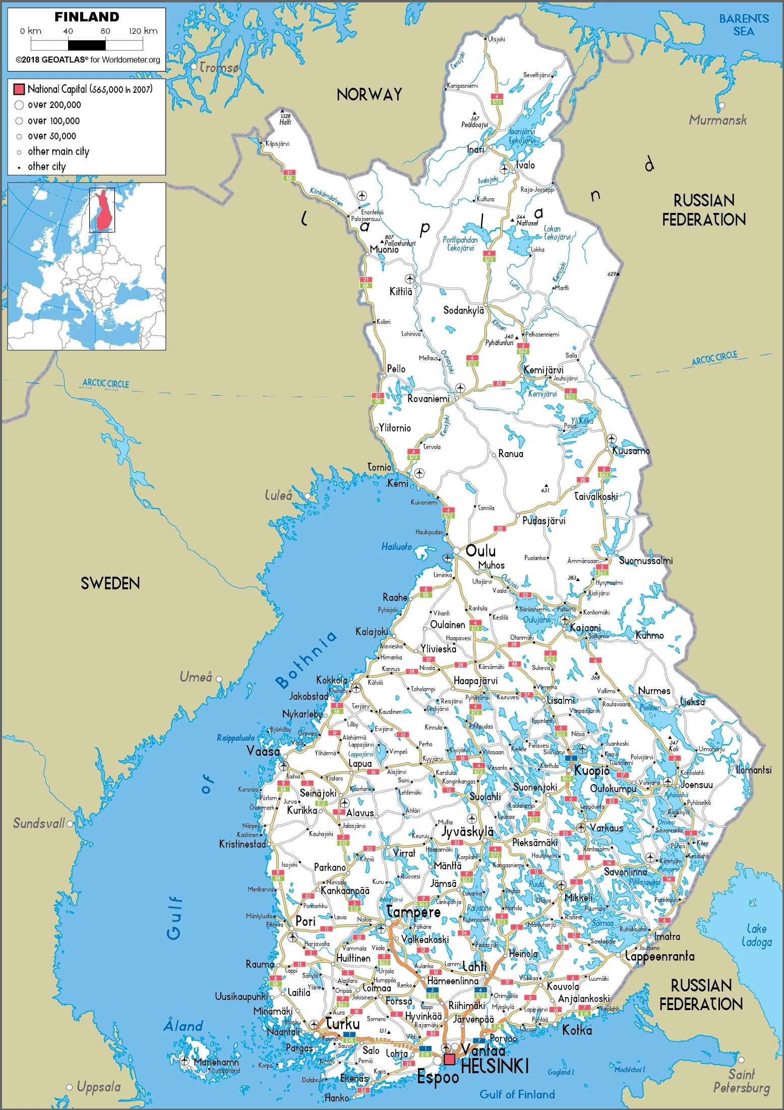 The route plan of the Finnish roadways.