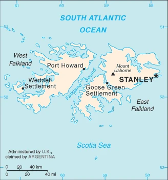 The overview map of the Falkland Island national land.