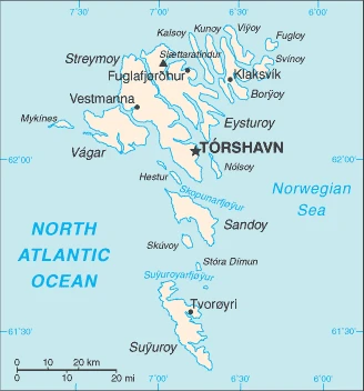 The overview map of the Faroese national land.