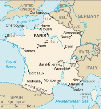 The overview map of the French national land.