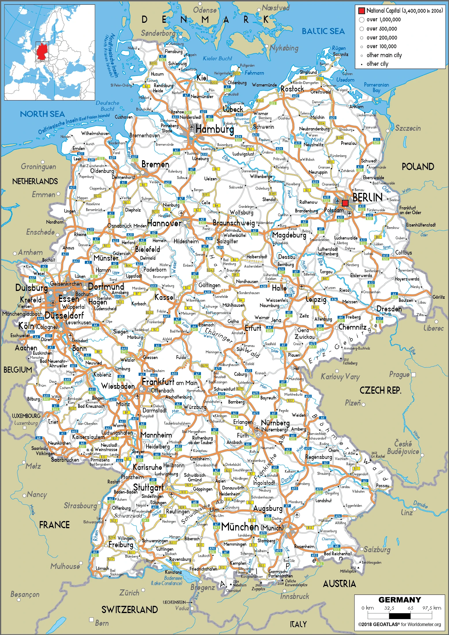 The route plan of the German roadways.