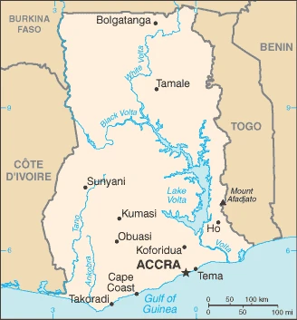 The overview map of the Ghanaian national land.