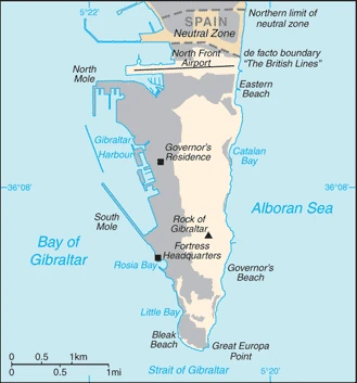 The overview map of the Gibraltar national land.