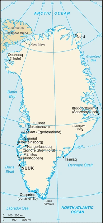 The overview map of the Greenlandic national land.