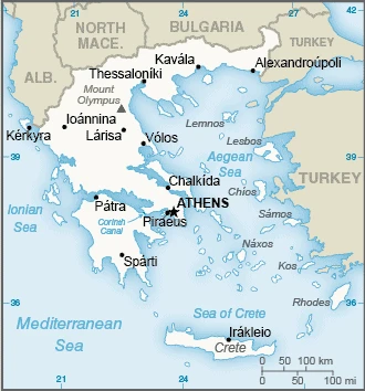 The overview map of the Greek national land.