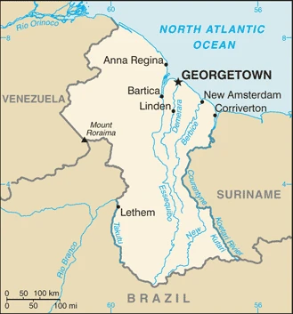 The overview map of the Guyanese national land.