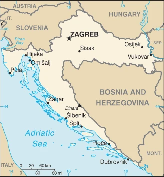 The overview map of the Croatian national land.