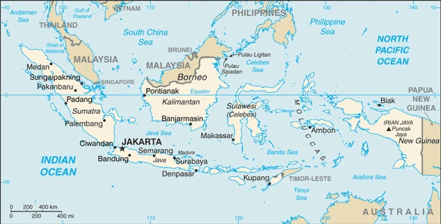 The overview map of the Indonesian national land.