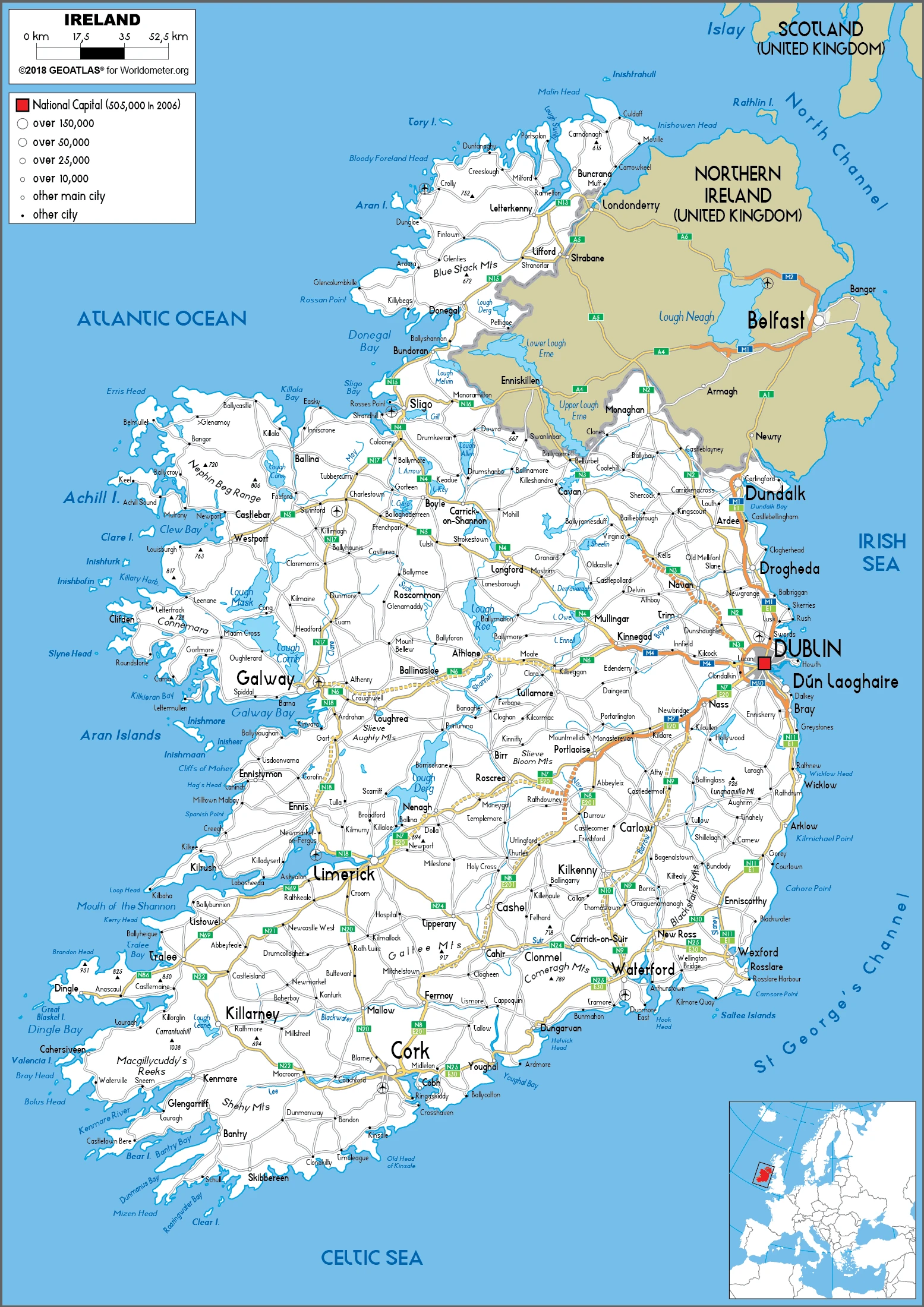 The route plan of the Irish roadways.