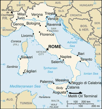 The overview map of the Italian national land.