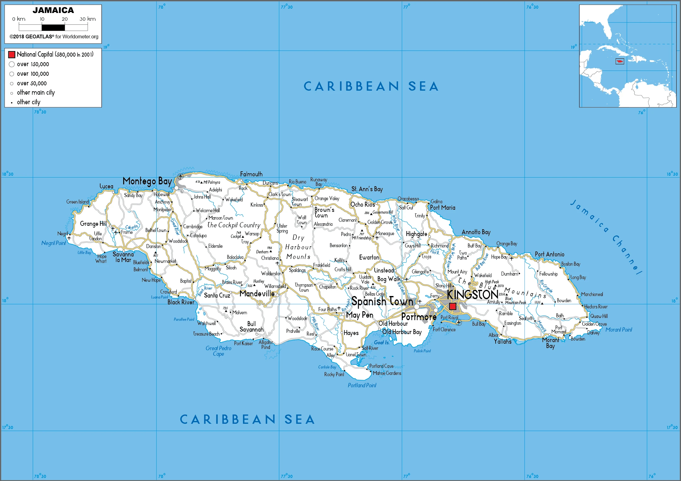 The route plan of the Jamaican roadways.