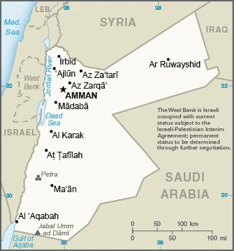 The overview map of the Jordanian national land.