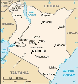 The overview map of the Kenyan national land.