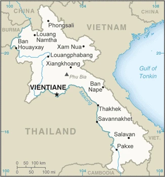 The overview map of the Lao or Laotian national land.