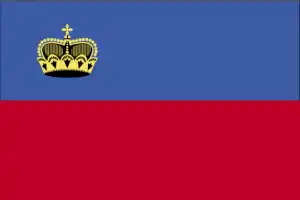 The official flag of the Liechtenstein nation.