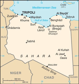The overview map of the Libyan national land.