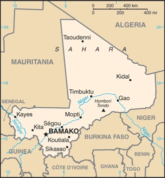 The overview map of the Malian national land.