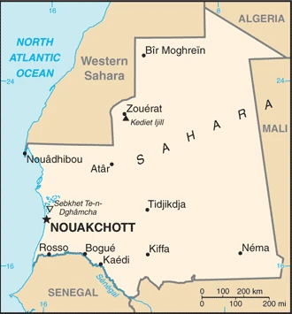 The overview map of the Mauritanian national land.