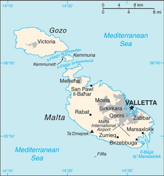 The overview map of the Maltese national land.