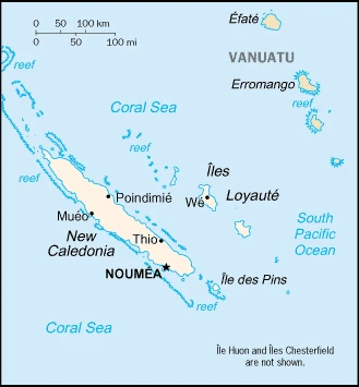 The overview map of the New Caledonian national land.