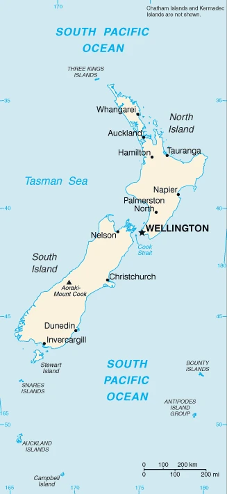 The overview map of the New Zealand national land.