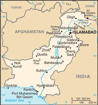 The overview map of the Pakistani national land.